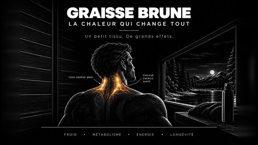 Vue de dos d'un homme dont la nuque et le haut du dos s'éclairent, à l'emplacement du tissu adipeux brun