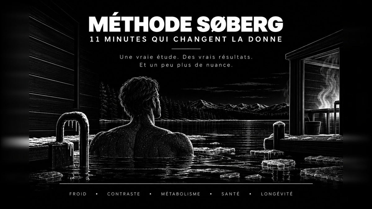 Un homme dans un bain froid extérieur face à un lac nordique, illustration de la méthode Søberg